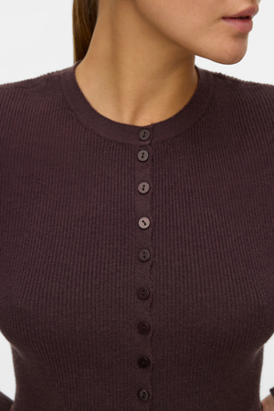 Ukino Strikcardigan med Rund Hals - Chocolate Plum