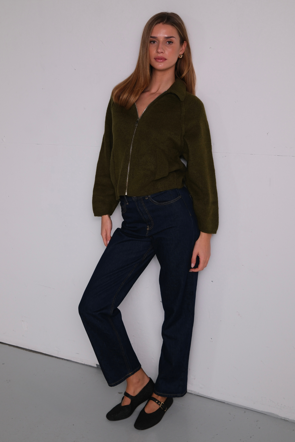 Selma Strik med Lynlås - Khaki