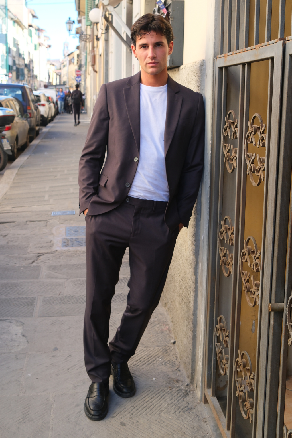 Premium Enkeltradet Jakkesæt (Gråbrun)