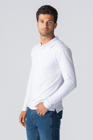 Muscle langærmet Polo Shirt - Hvid