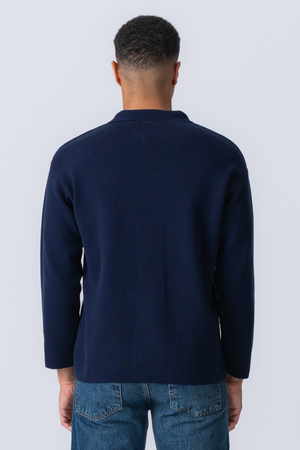 Strikkede Langærmede Polo - Navy