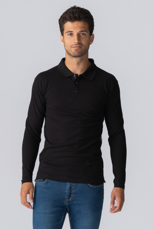 Muscle langærmet Polo Shirt - Sort