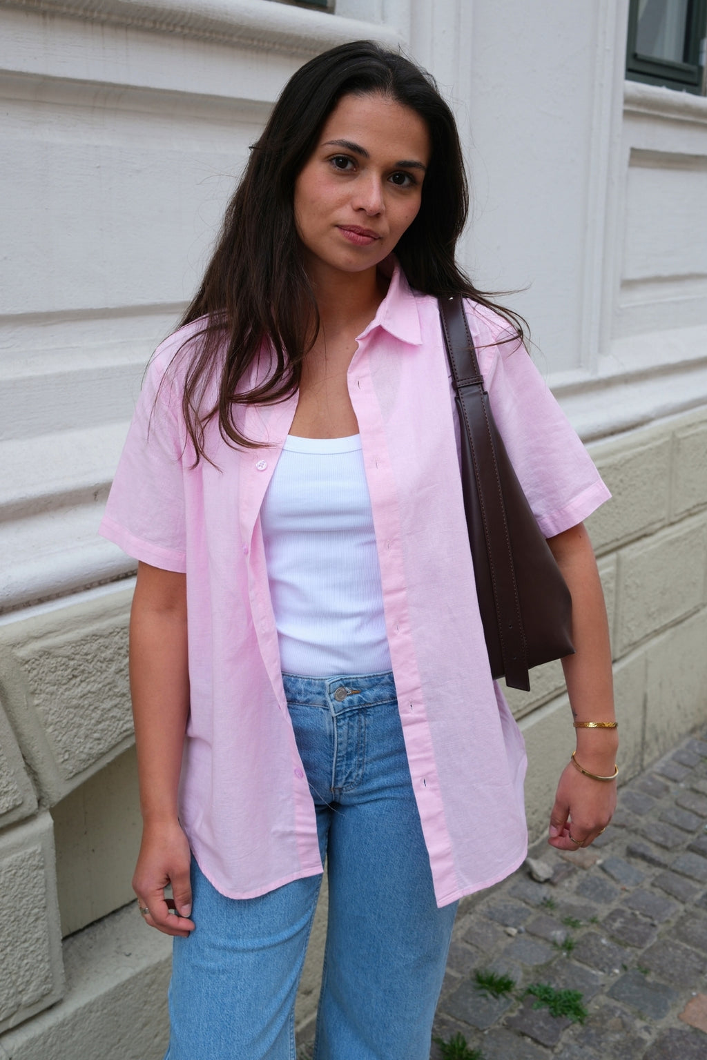 Kortærmet Hørskjorte - Lyserød