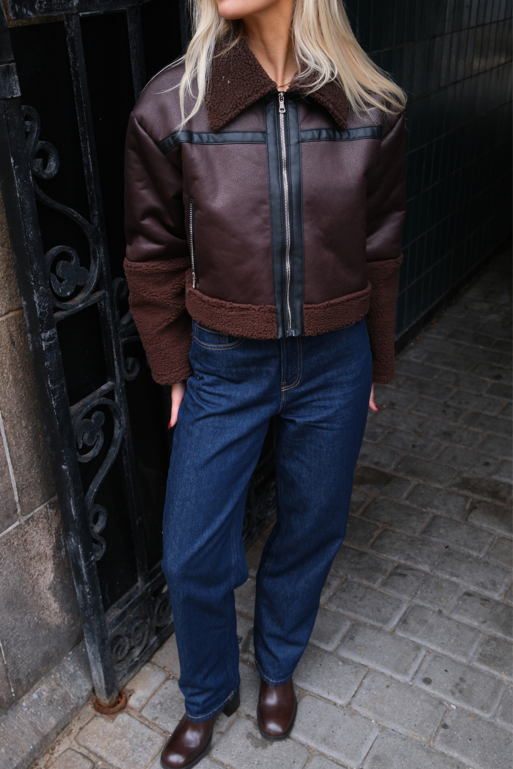 Daisy Shearling Jakke - Brun/Sort