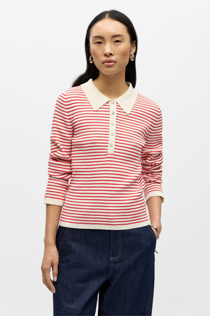 Kelly Polo Strik Pullover - Birch Poinsettia