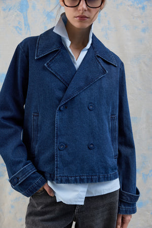 Nata Kort Denim Trenchcoat - Mørkeblå Denim