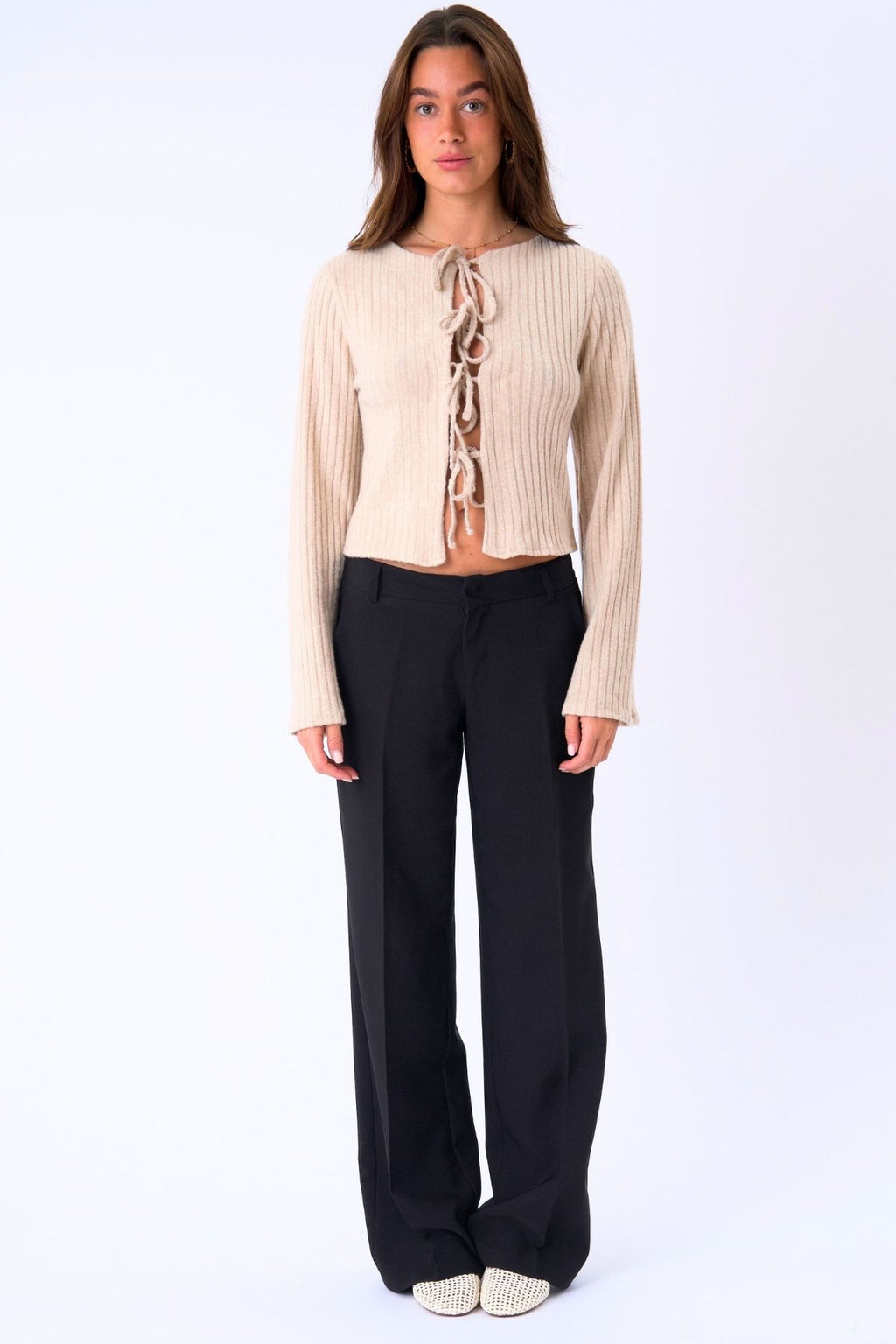 Ivy Tie Blouse Knit - Beige