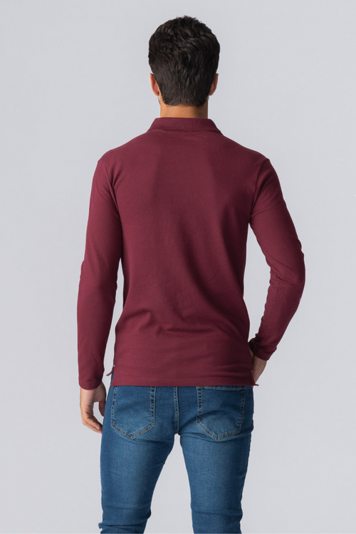 Muscle langærmet Polo Shirt - Bordeaux Rød