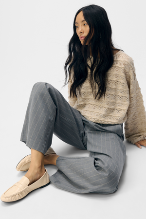 Lisa Wide Pant AOP - Medium Grey Melange