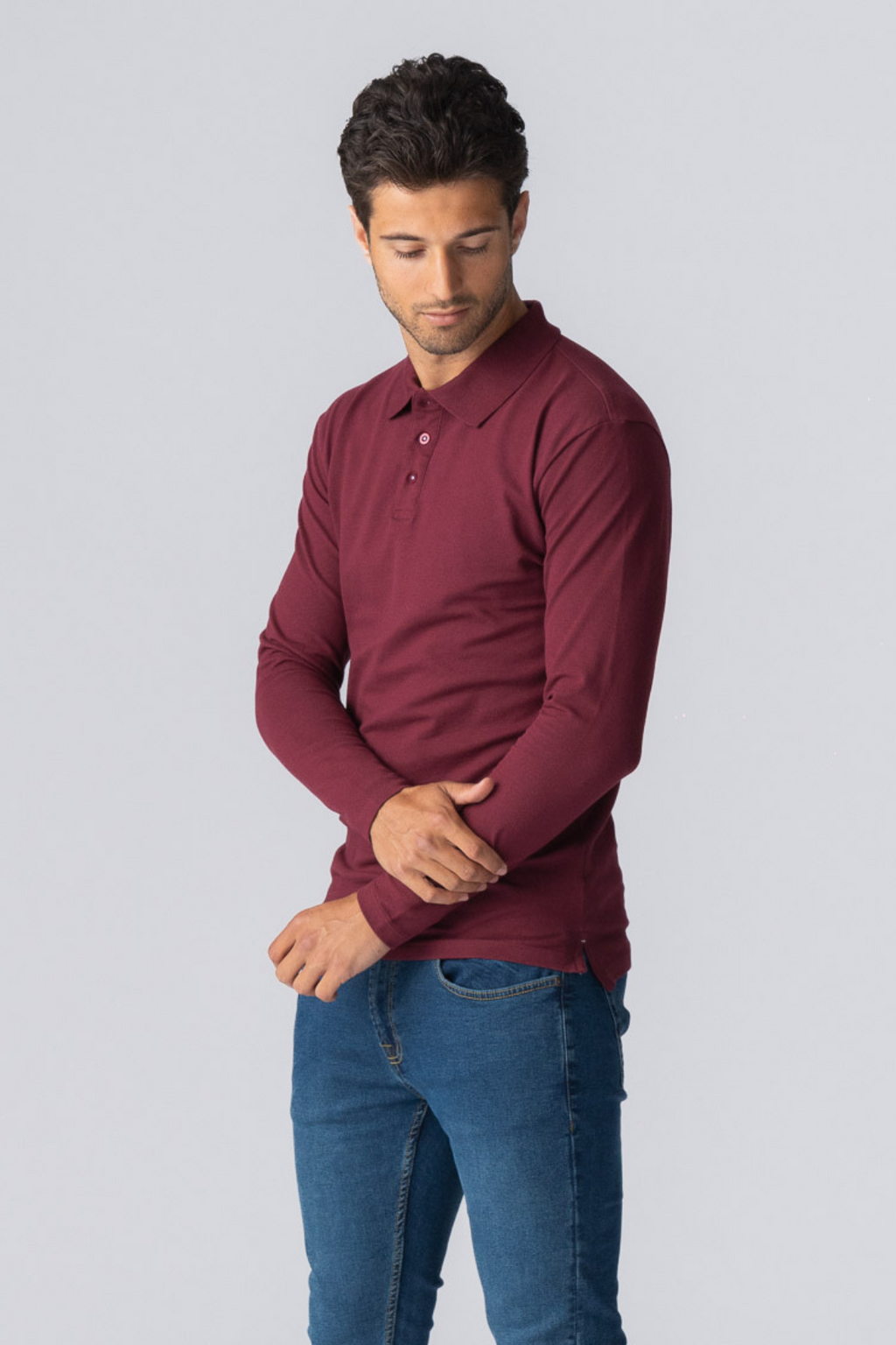 Muscle langærmet Polo Shirt - Bordeaux Rød