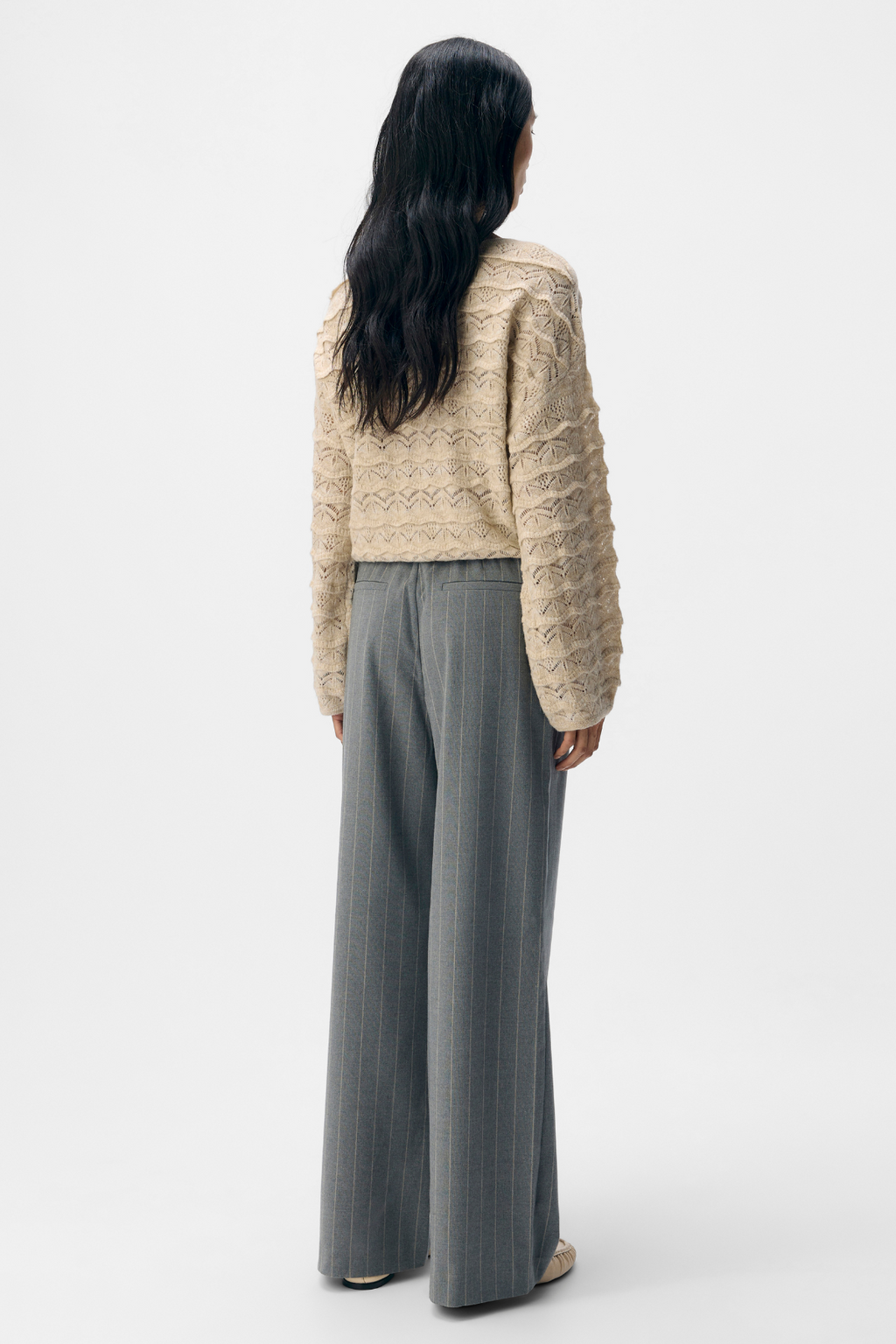 Lisa Wide Pant AOP - Medium Grey Melange