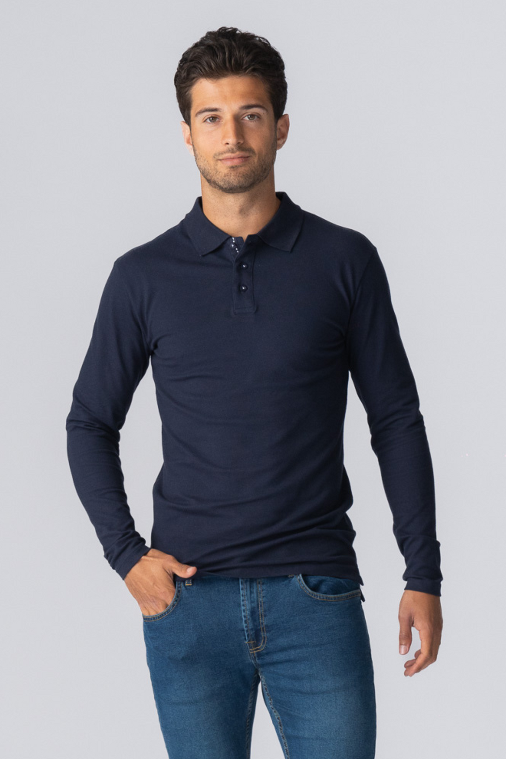 Muscle Langærmet Polo Shirt - Navy