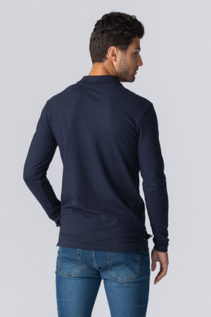 Muscle Langærmet Polo Shirt - Navy