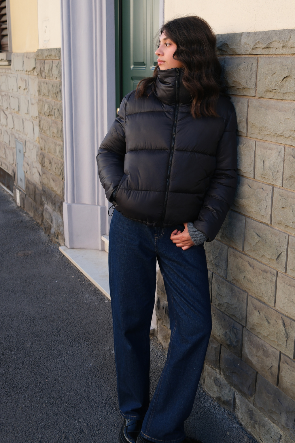 Kort Puffer Jakke - Sort