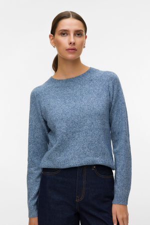 Doffy O-Neck Bluse - Mørk Denim m. Hvid Melange