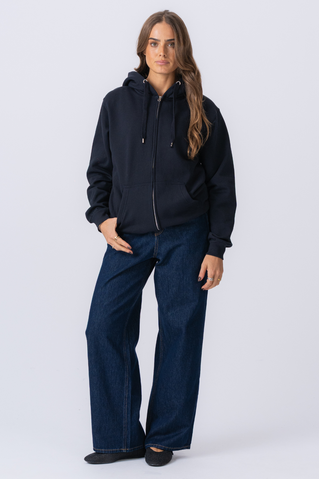 Basic Zip Hoodie - Mørk Navy