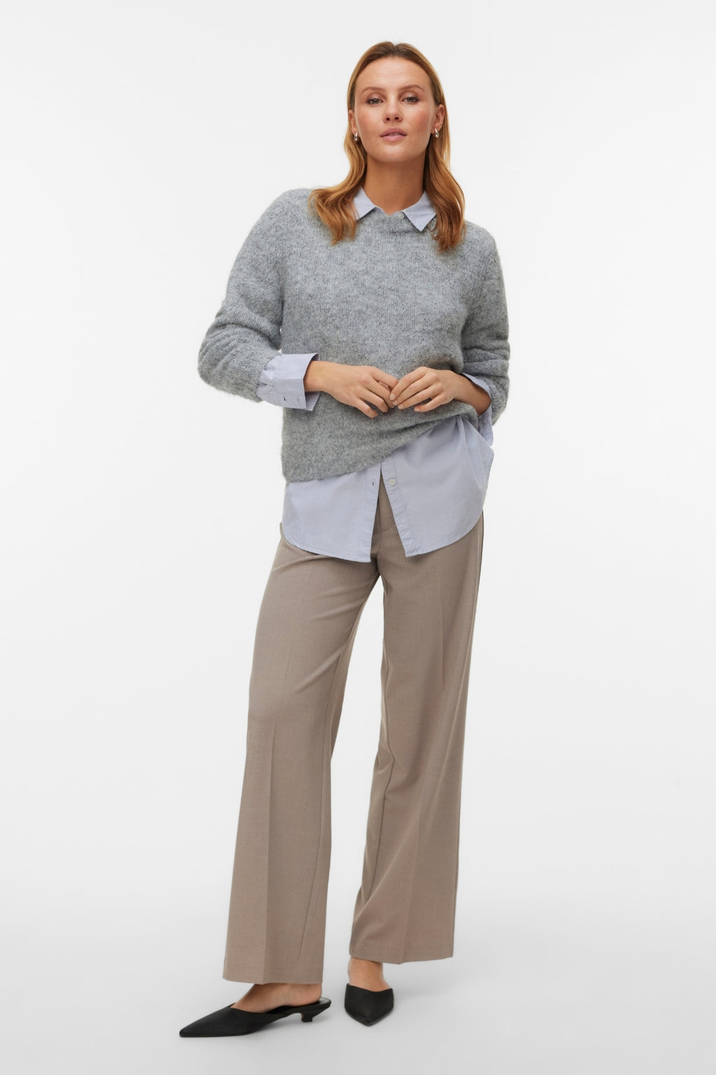 Novah O-Neck Button Cardi - Medium Grey Melange