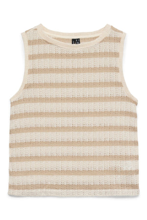 Freja Kortærmet Top - Stribet - Birch - Doeskin