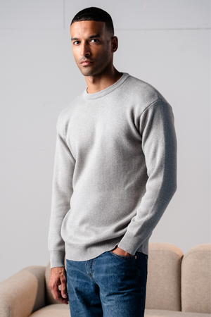 Crewneck Knit Sweater - Lysegrå
