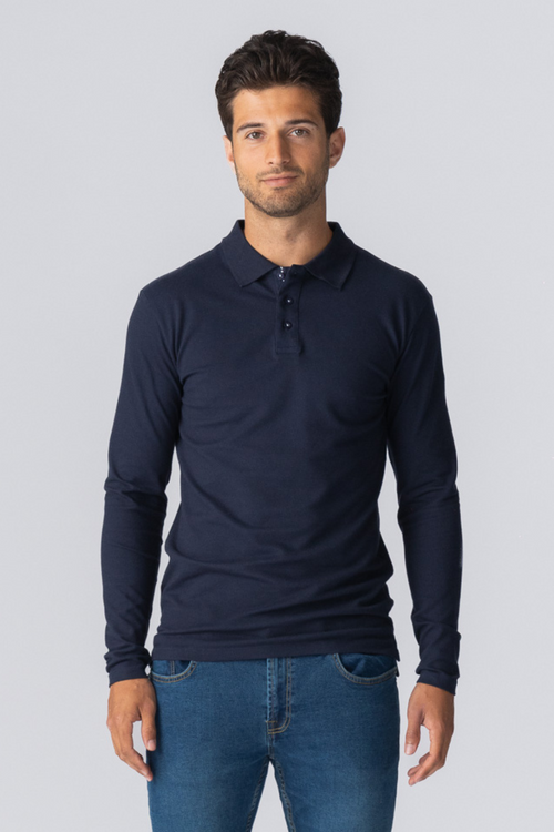 Muscle Langærmet Polo Shirt - Navy