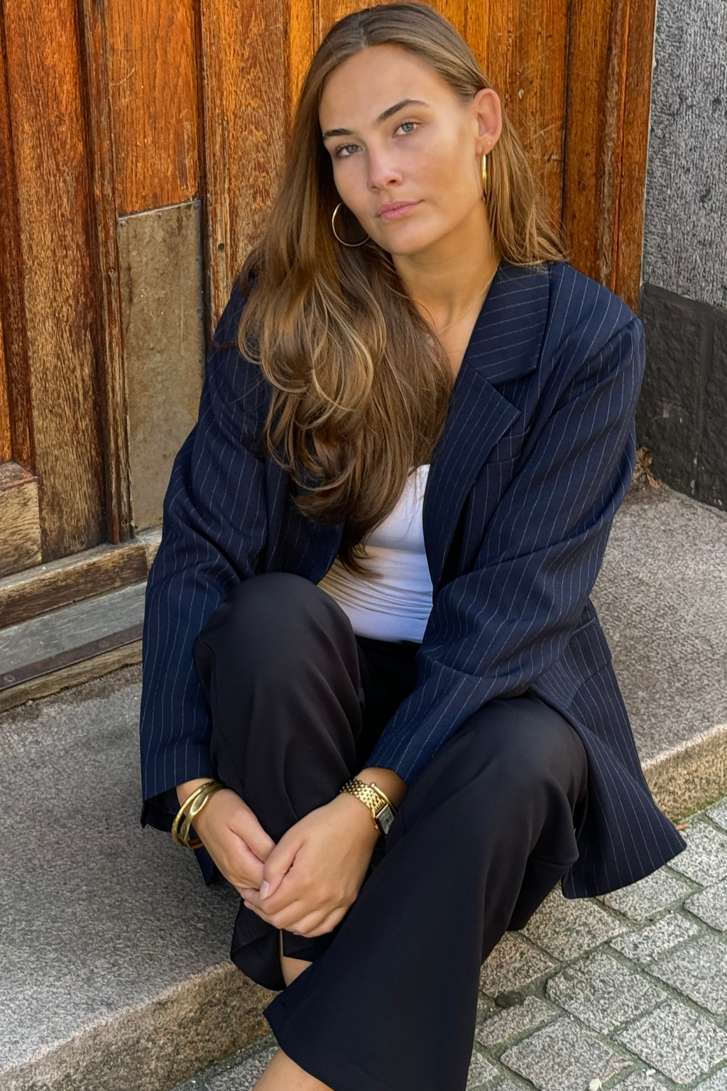 Oversized Blazer - Navy Pinstripe