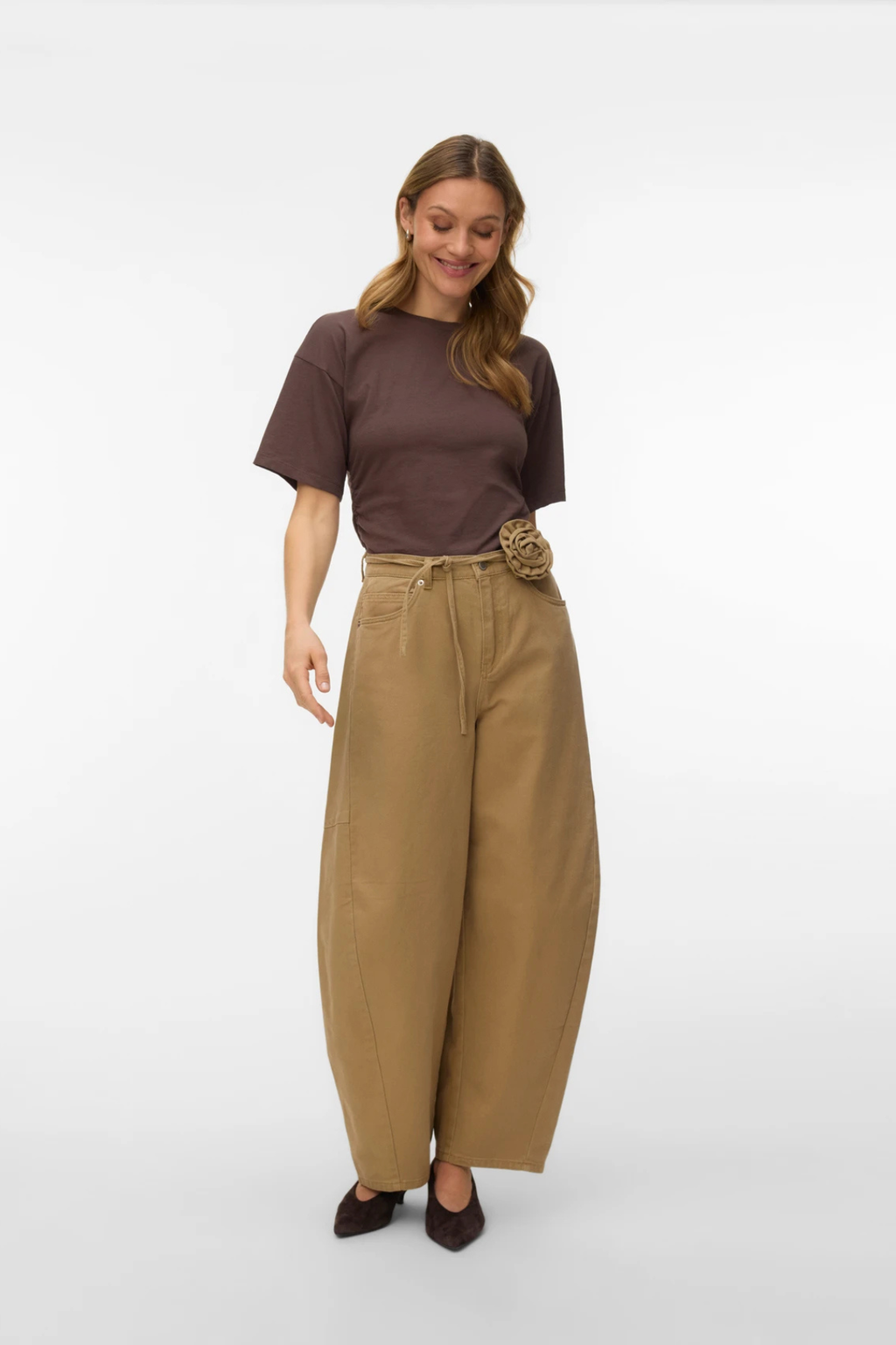 Kaitlin Wide Colored Barrel Jeans - Kelp