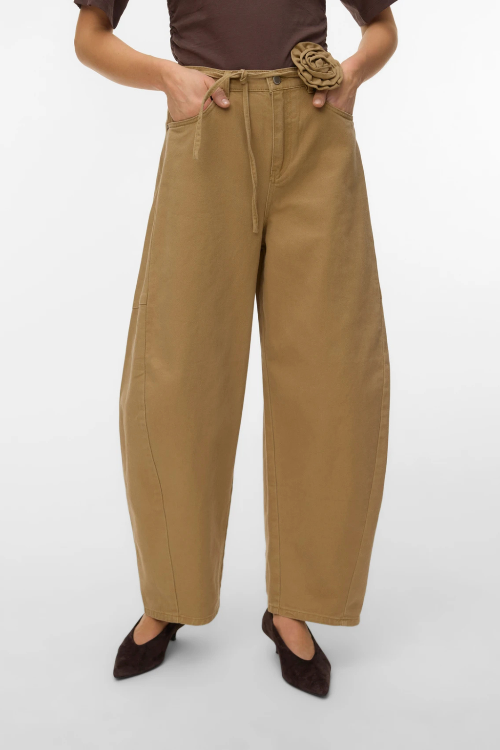 Kaitlin Wide Colored Barrel Jeans - Kelp