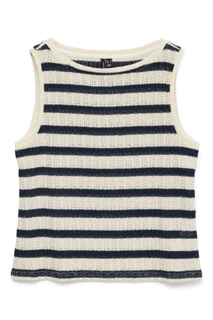 Freja Kortærmet Top - Birch Stripes - Navy Blazer