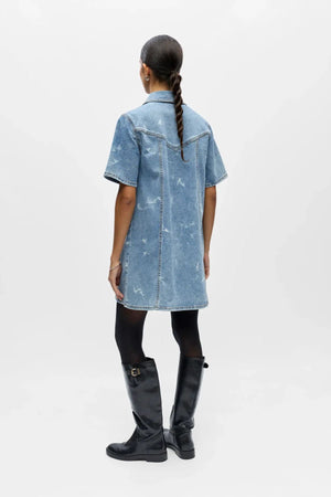 Object Claudia Short Denim Kjole - Light Blue Denim