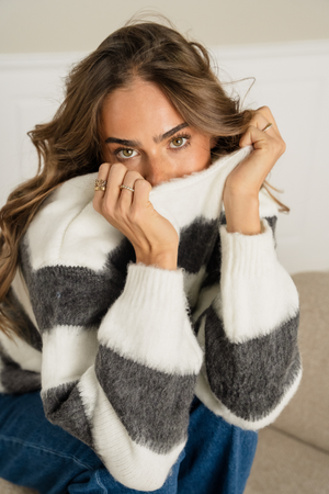 Celina Stribet Striktrøje - Hvid/Grå