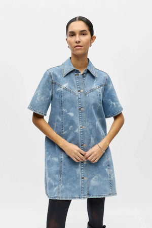 Object Claudia Short Denim Kjole - Light Blue Denim