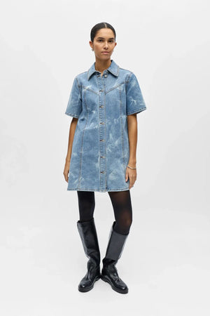 Object Claudia Short Denim Kjole - Light Blue Denim