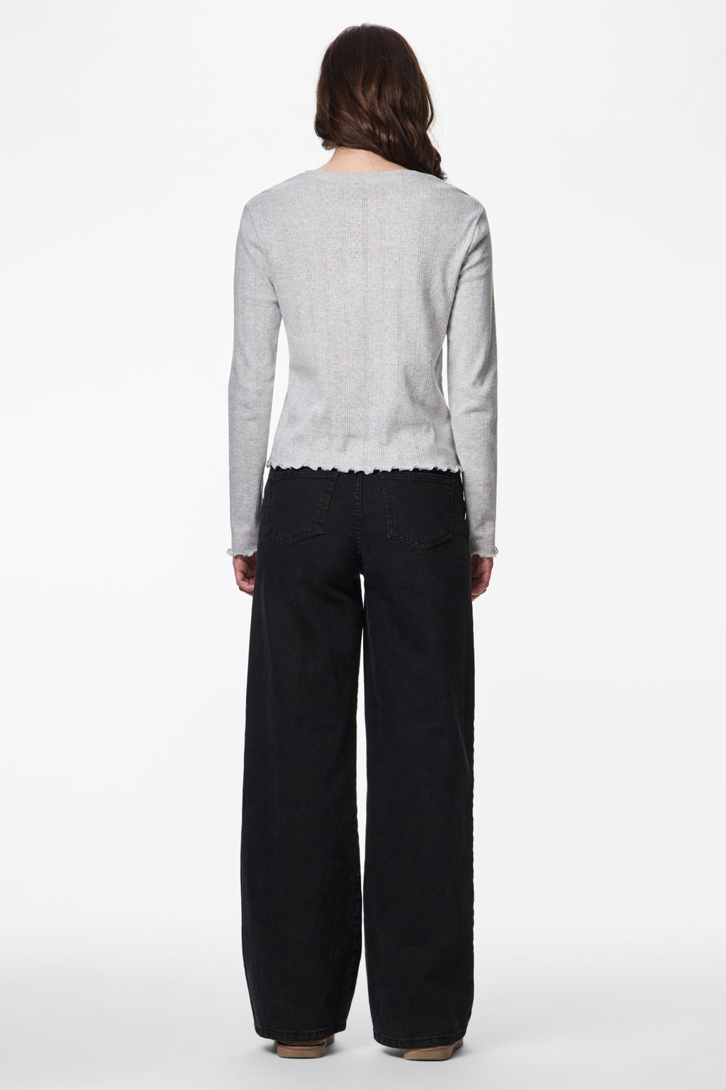 Marie O-Neck Top - Light Grey Melange