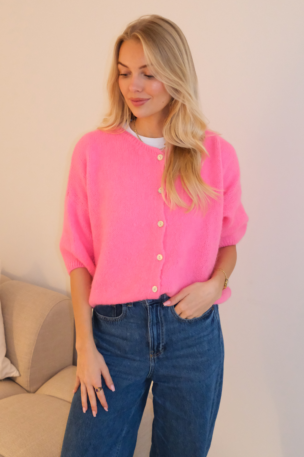 Mary Kortærmet Strik - Baby Pink