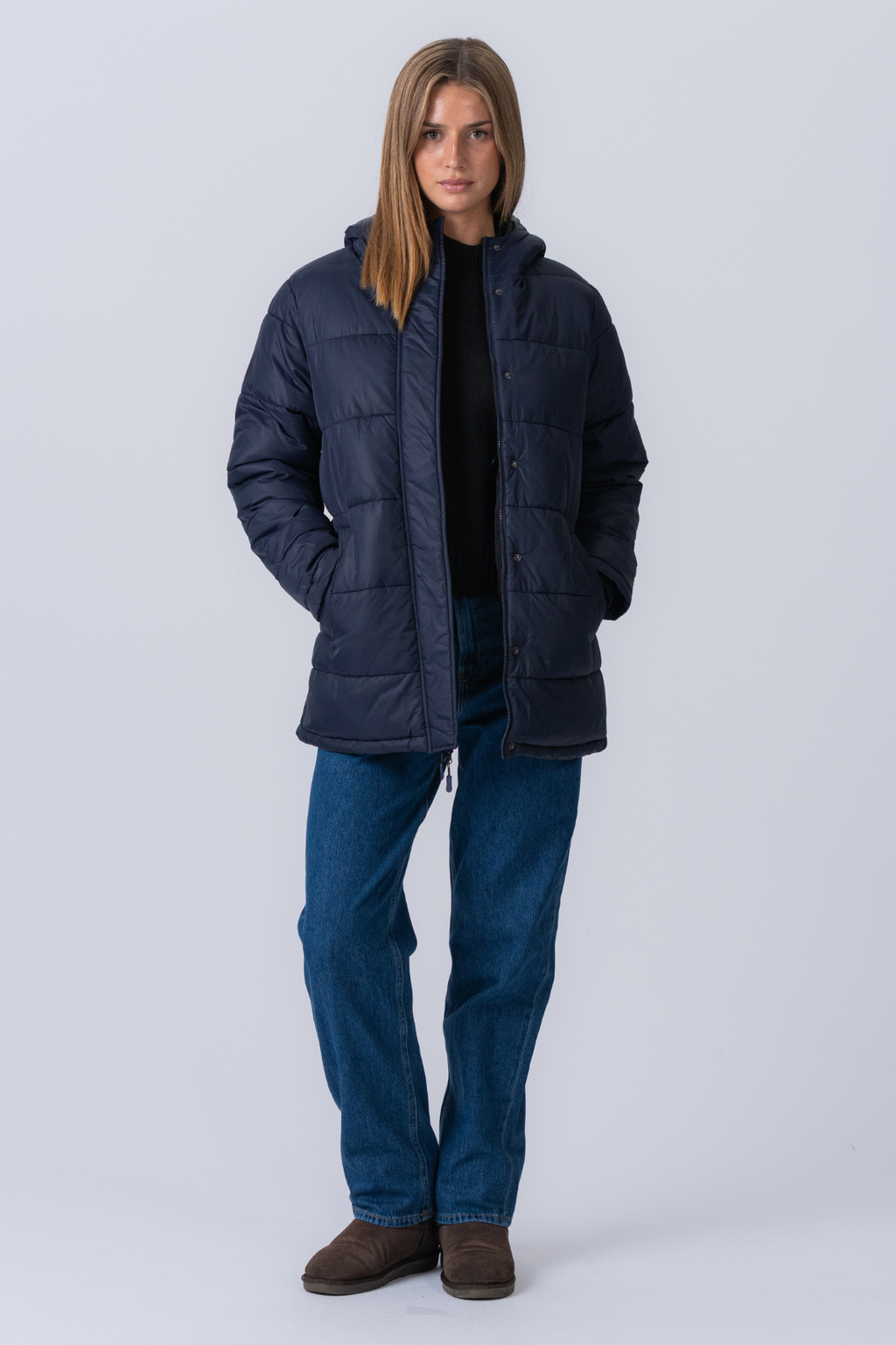 Lang Puffer Jakke - Navy