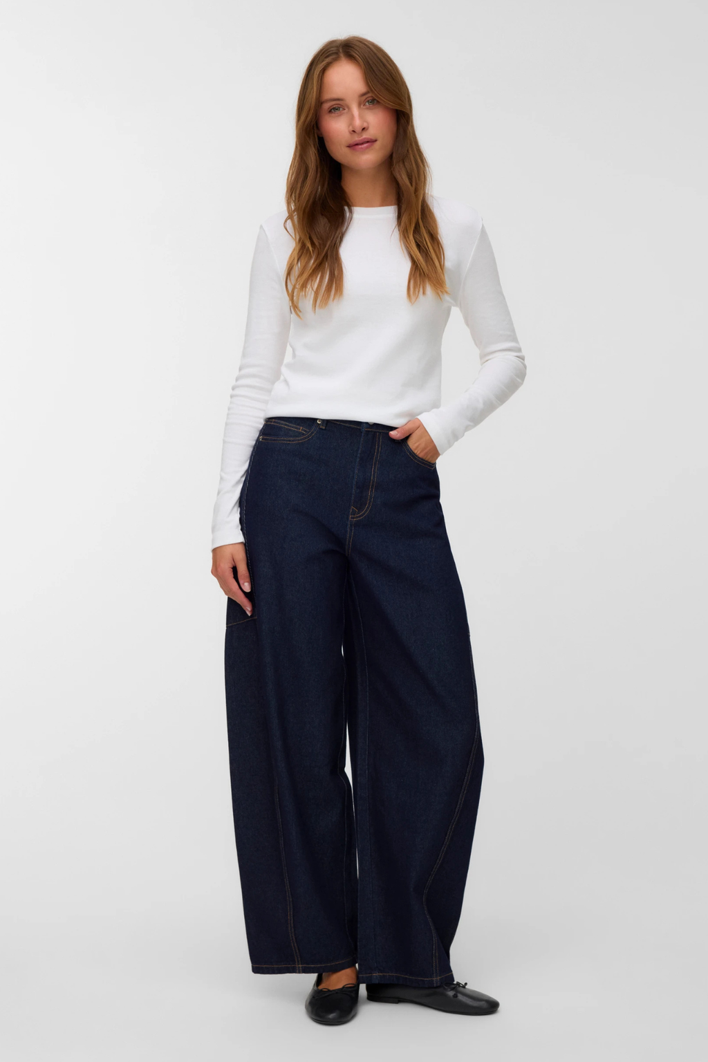 Kaitlin Wide Barrel Jeans - Mørkeblå Denim