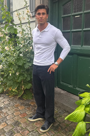 Muscle langærmet Polo Shirt - Hvid