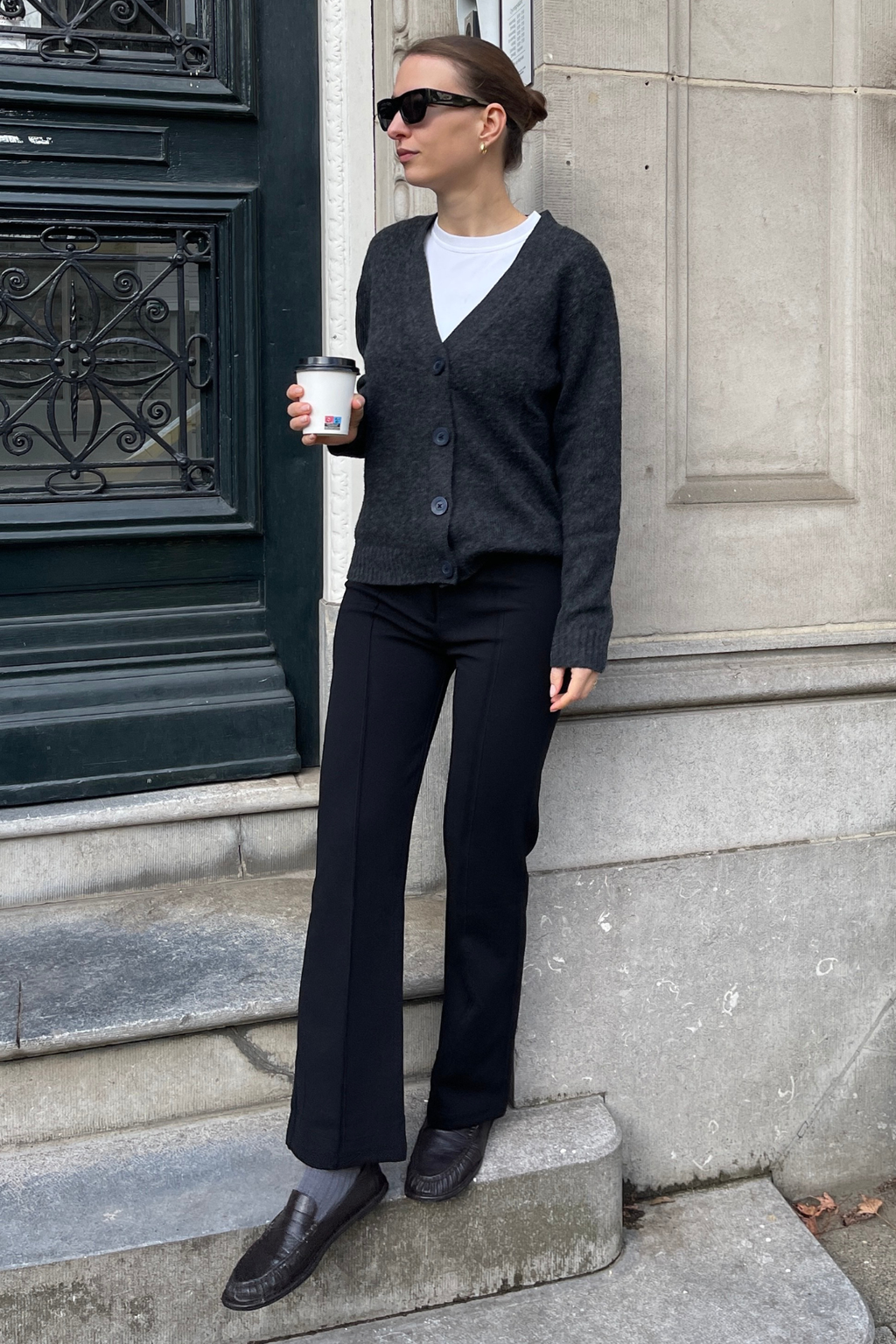 Strikket Cardigan - Mørkegrå Meleret