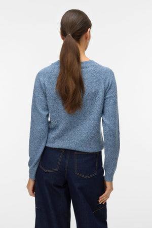 Doffy O-Neck Bluse - Mørk Denim m. Hvid Melange