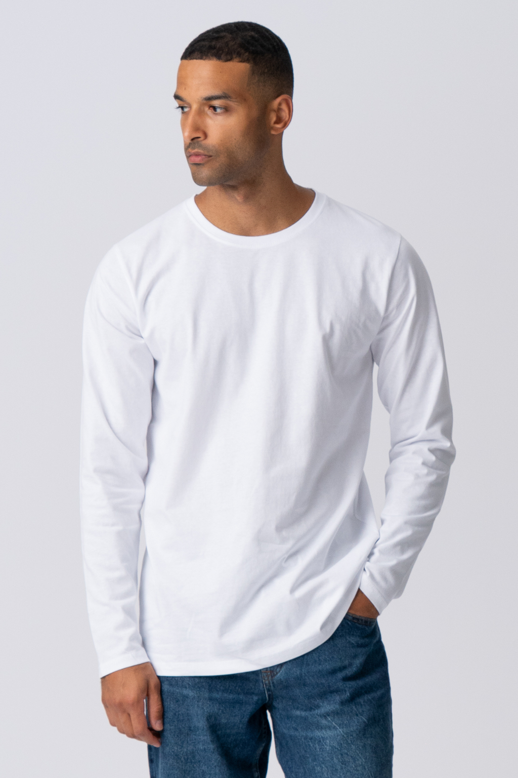 Basic Langærmet T-shirt - Hvid