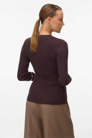 Ukino Strikcardigan med Rund Hals - Chocolate Plum