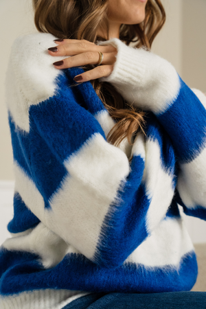 Celina Stribet Striktrøje - Hvid/Navy