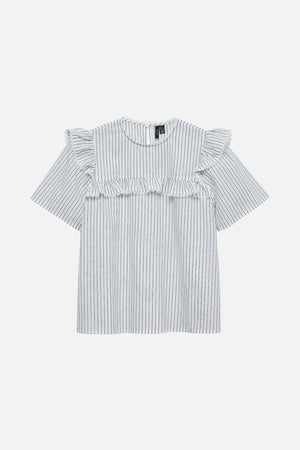 Bell Frill Stripe Top - Snow White / Black