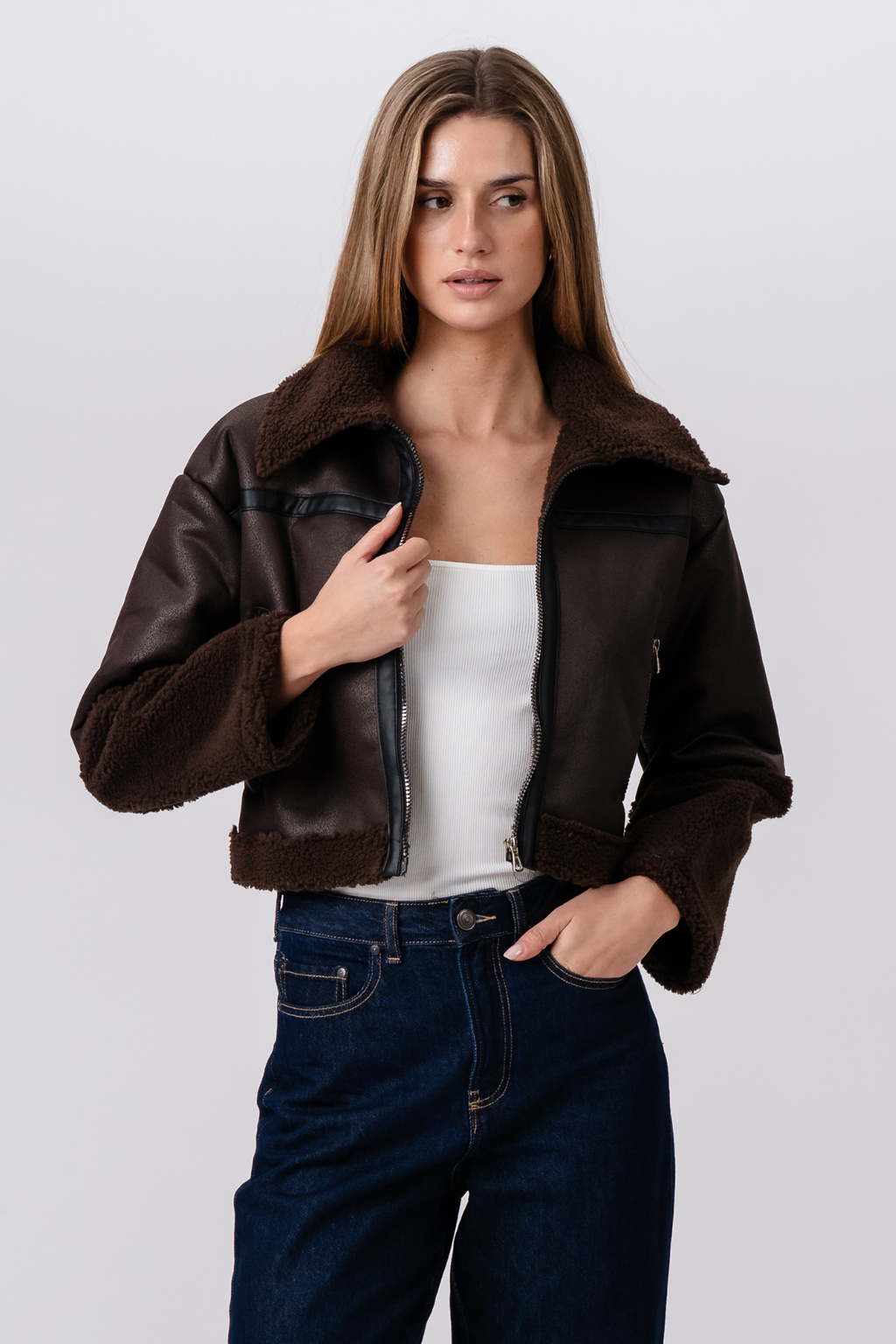Daisy Shearling Jakke - Brun/Sort