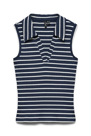 Sea Collar Top - Navy Stribet - Snow White