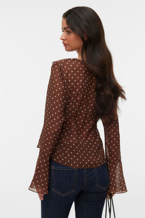 Willow Frill Top - Chocolate Martini: Snow White dot