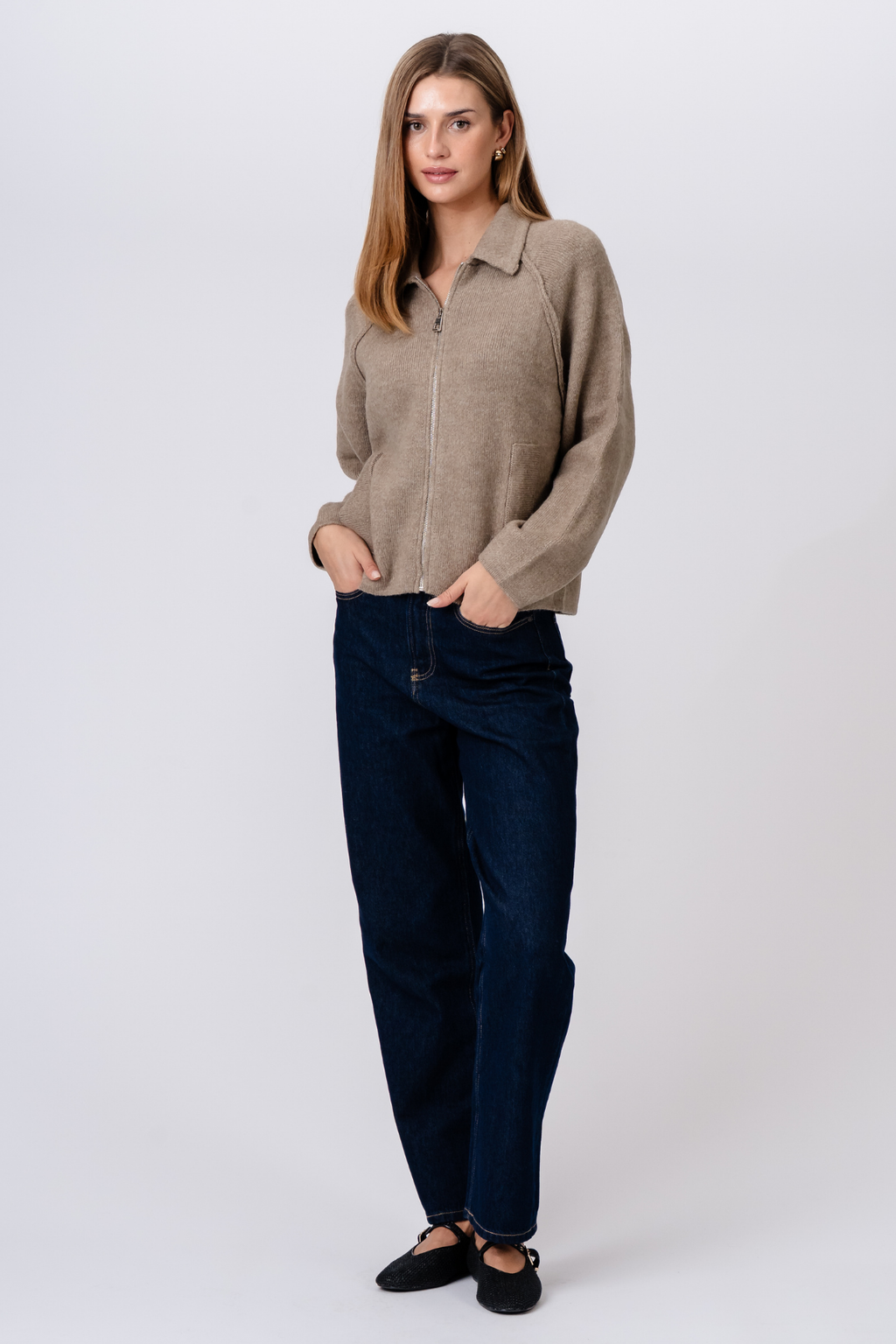 Selma Strik med Lynlås - Beige