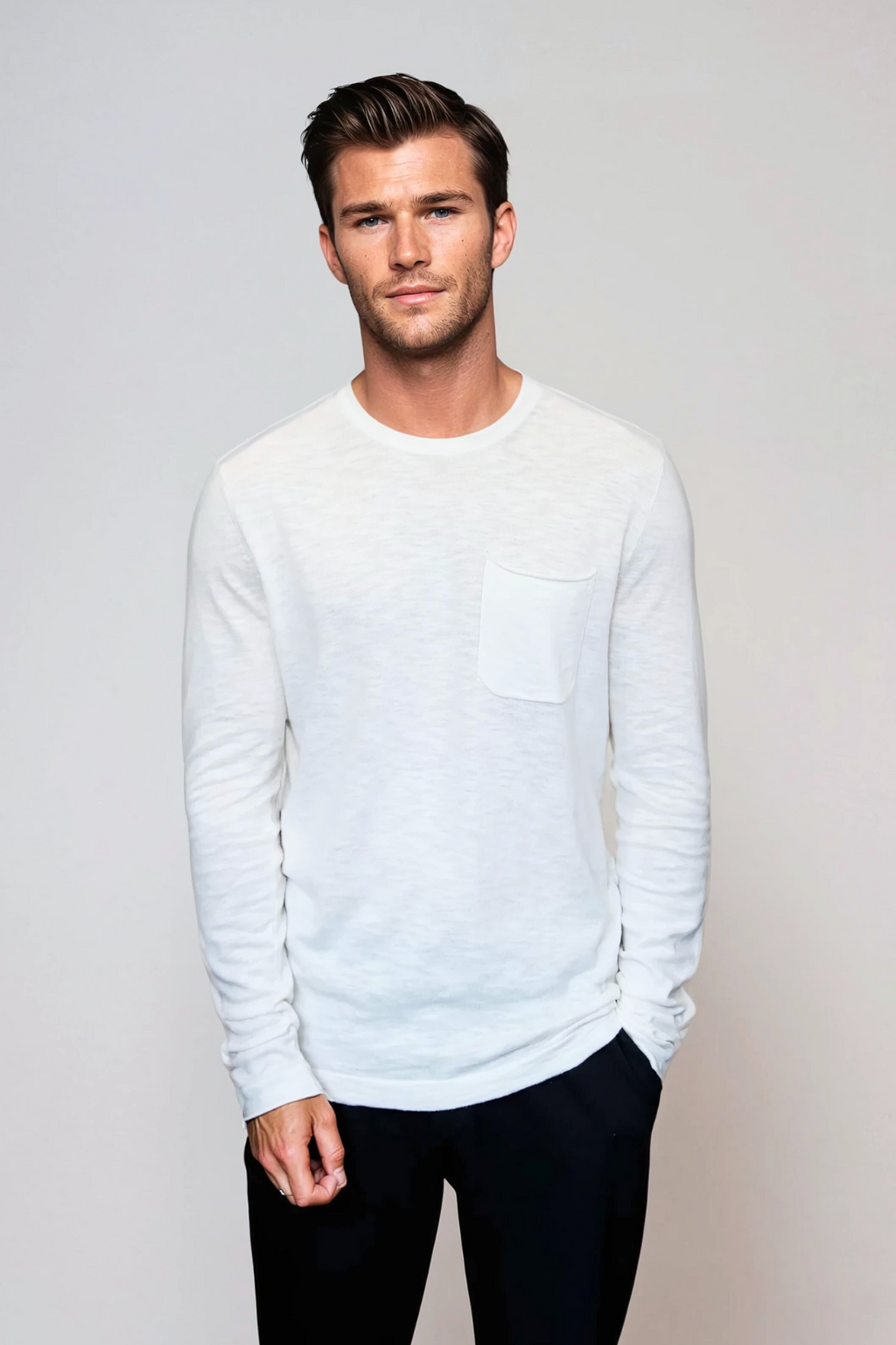 Pocket Crewneck Strik - Cloud Dancer