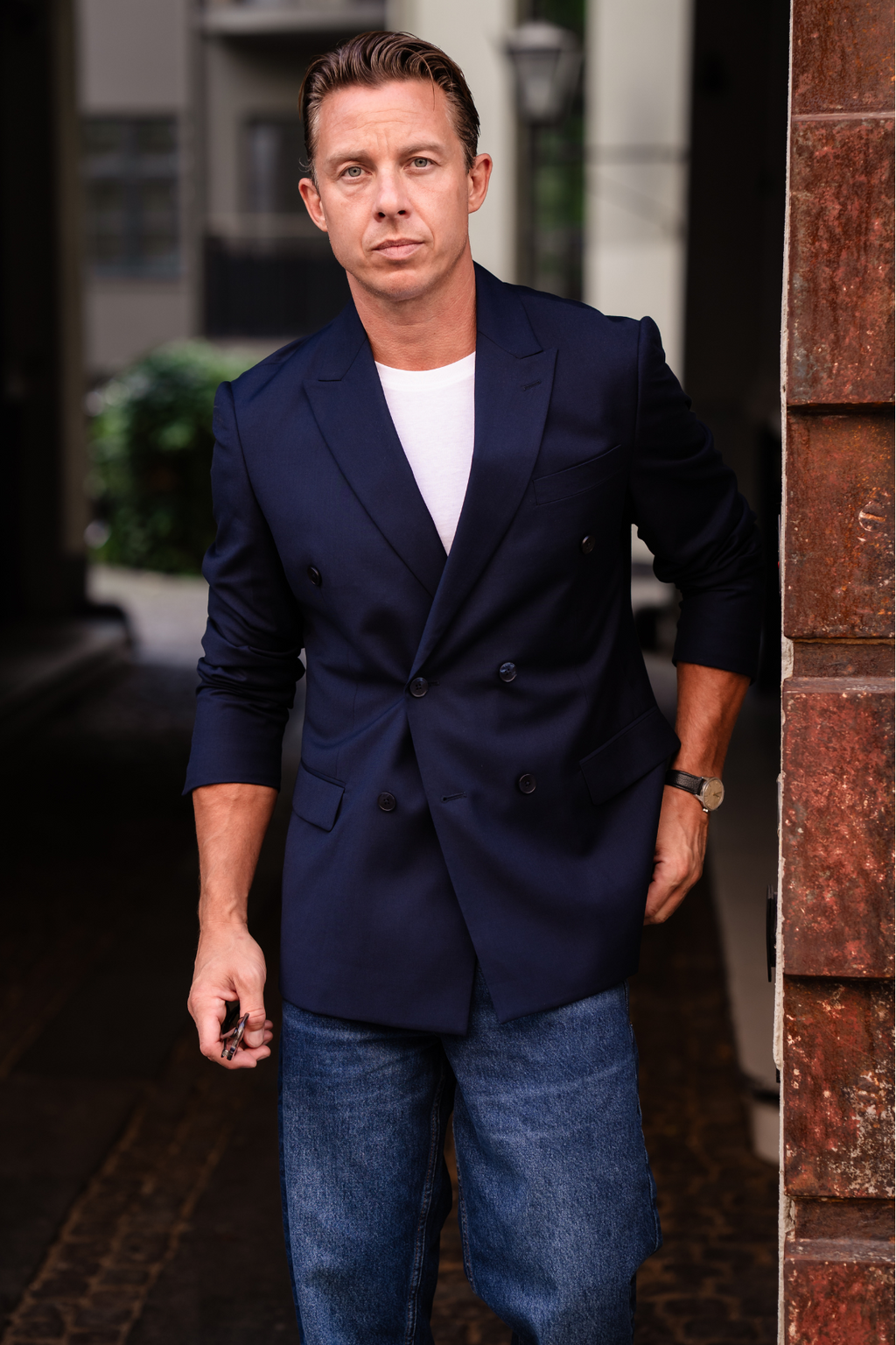 Premium Dobbeltradet Blazer - Navy