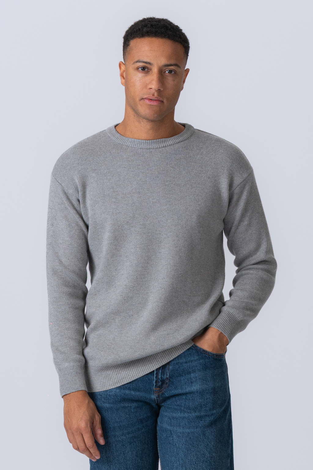 Crewneck Knit Sweater - Lysegrå